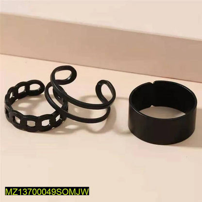 Black Hip Hop Rings Set 3 Pcs Adjustable Matte Finish