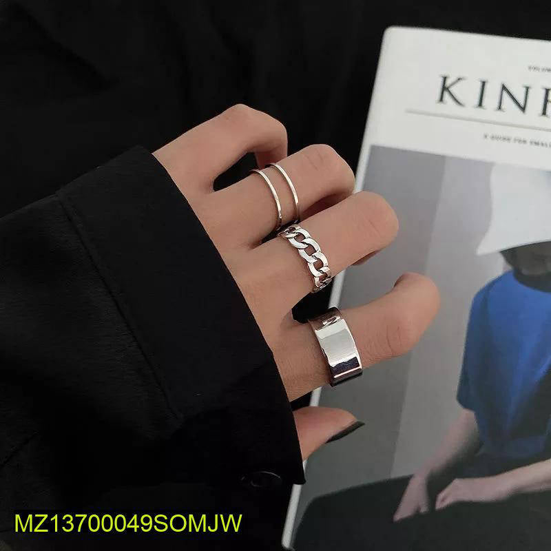 Black Hip Hop Rings Set 3 Pcs Adjustable Matte Finish