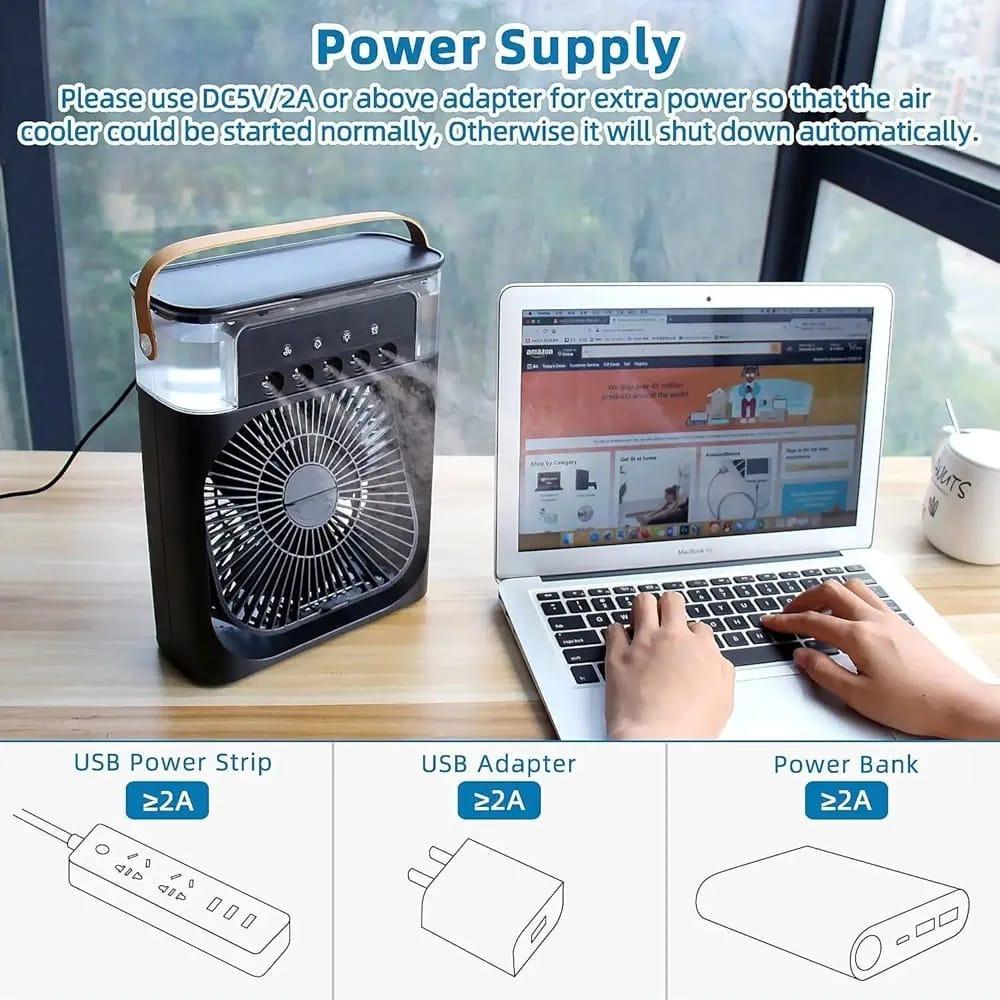 Portable Mini Air Cooler with Night Light - Black White Green