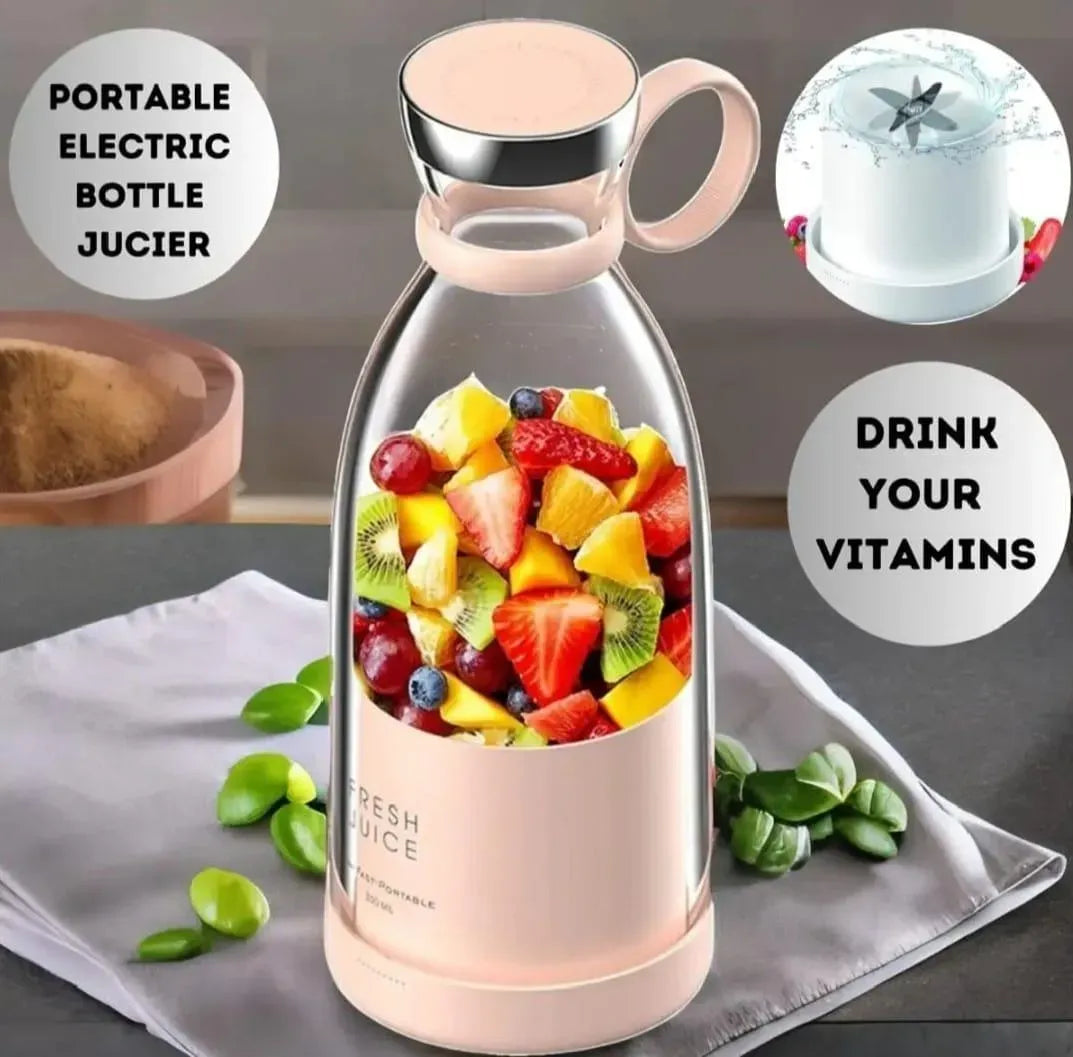 Portable Electric Juicer Bottle 420ml Pink Rechargeable