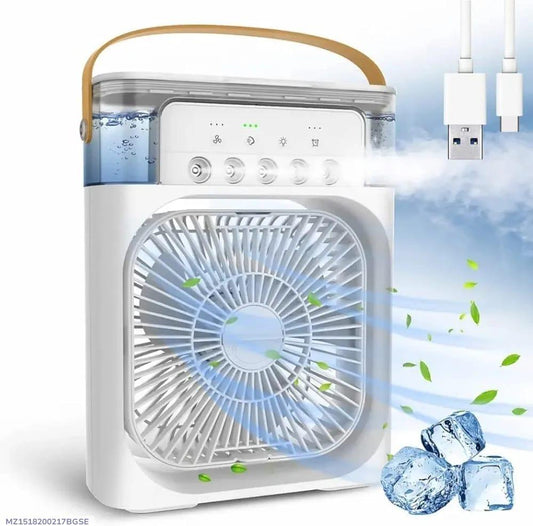 Portable Mini Air Cooler with Night Light - Black White Green