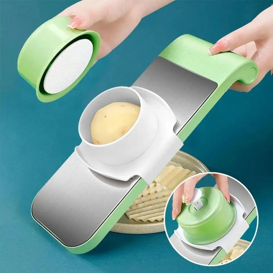 5-in-1 Manual Vegetable Slicer Cutter with 5 Blades & Collection Basin