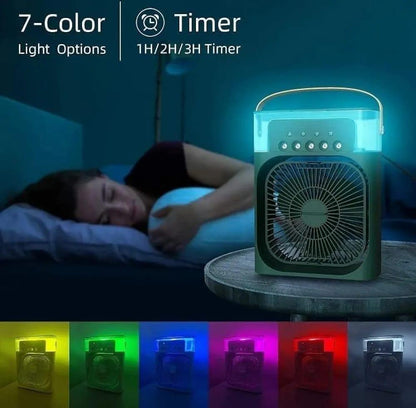 Portable Mini Air Cooler with Night Light - Black White Green