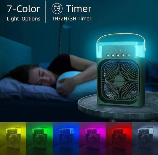 Portable Mini Air Cooler with Night Light - Black White Green