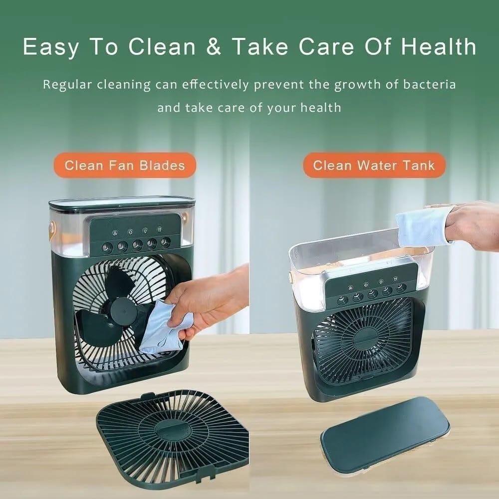 Portable Mini Air Cooler with Night Light - Black White Green