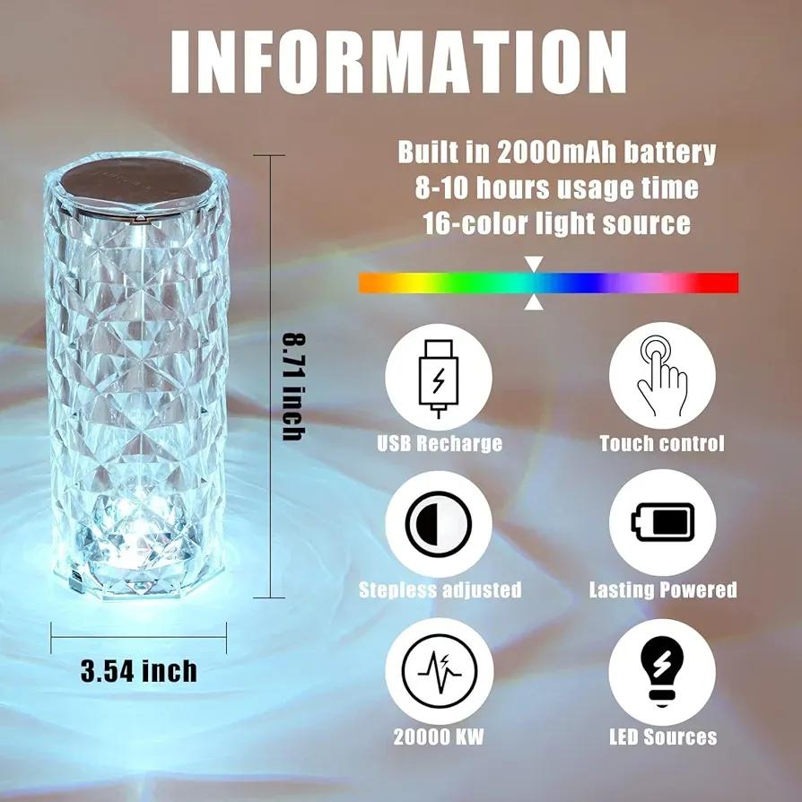Rechargeable Table Lamp with Remote Control, ABS Plastic, 16 Colors