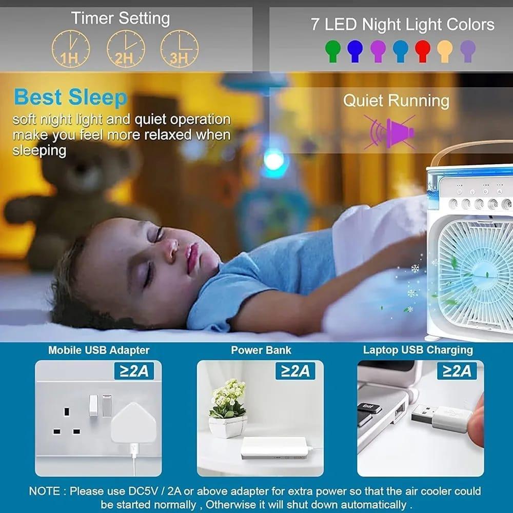 Portable Mini Air Cooler with Night Light - Black White Green
